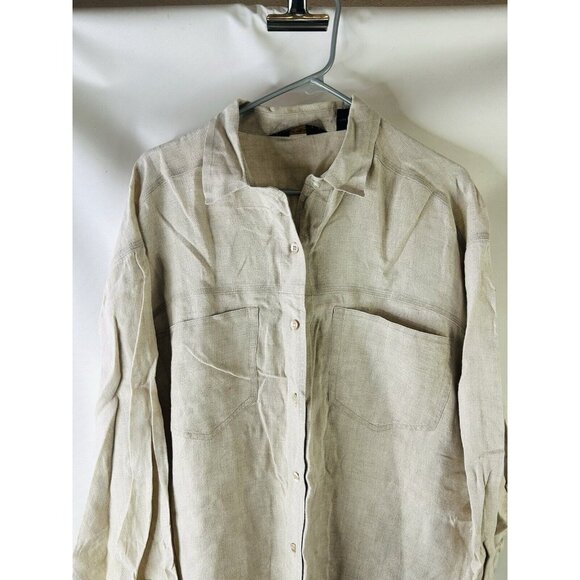Eddie Bauer Linen Double Pocket Long Sleeve Button Shirt Beige - Picture 3 of 6